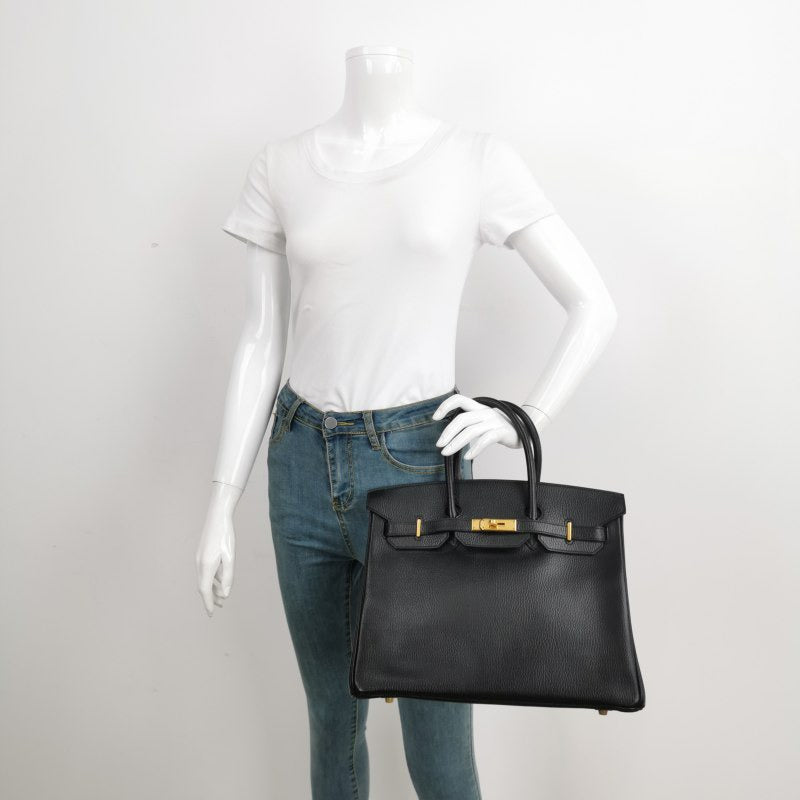 Hermes Birkin Calfskin Hardware Handbag Leather Black Travel Bag