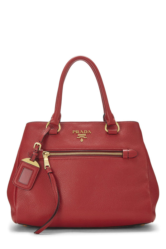 Prada Daino Convertible Tote Vitello Red Small Tote Bag