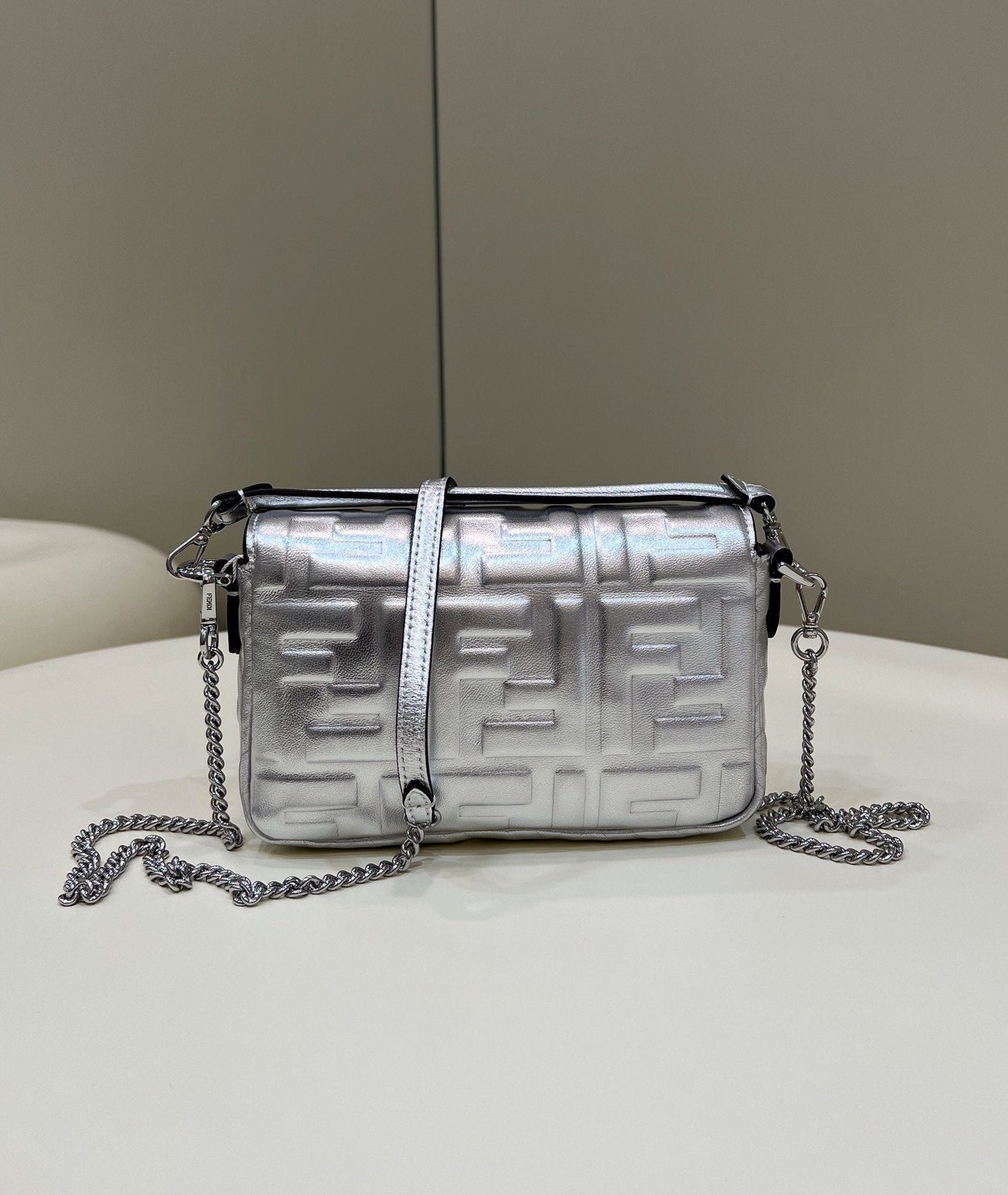 Fendi Top QualityTop Quality Baguette , Silver FF Crossbody Bag