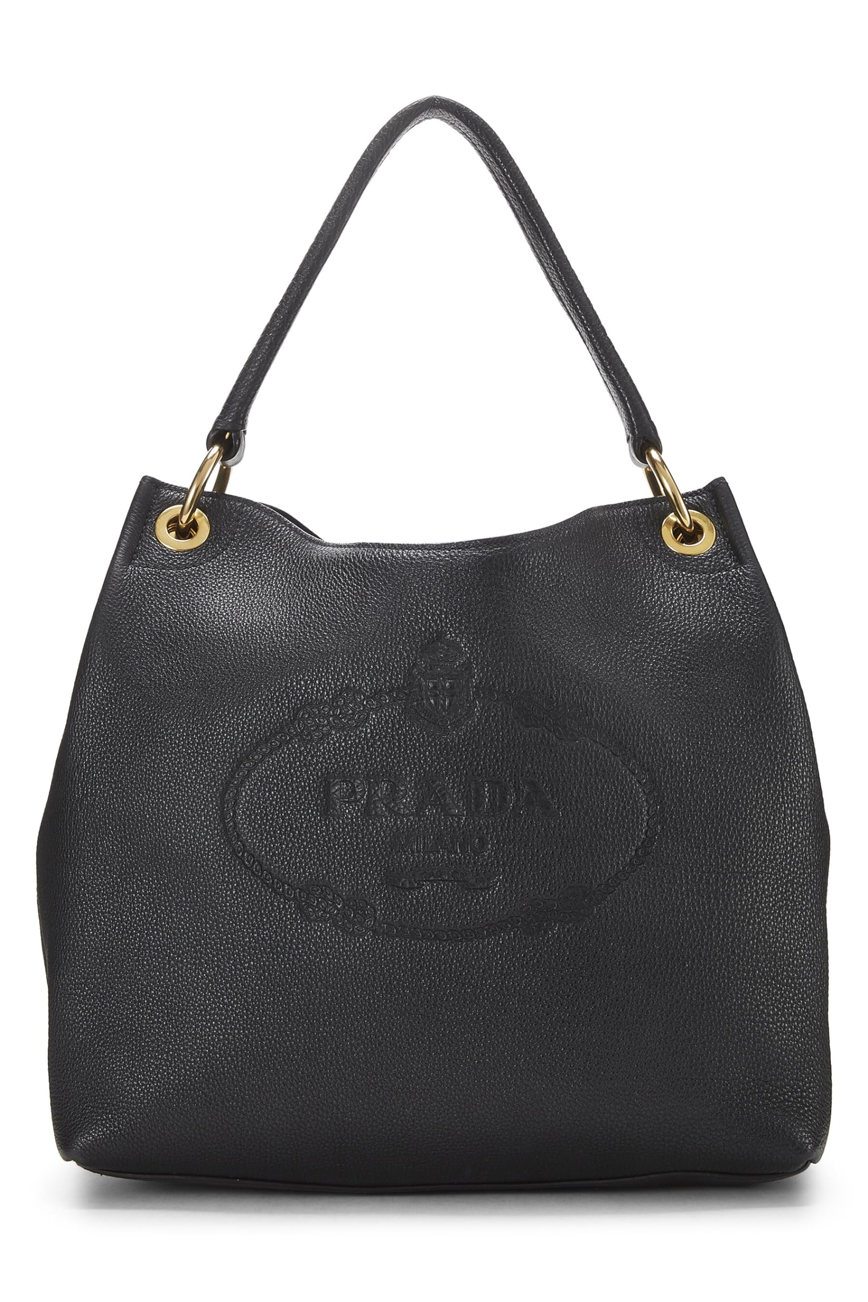Prada Daino Hobo Vitello Black Logo Shoulder Bag