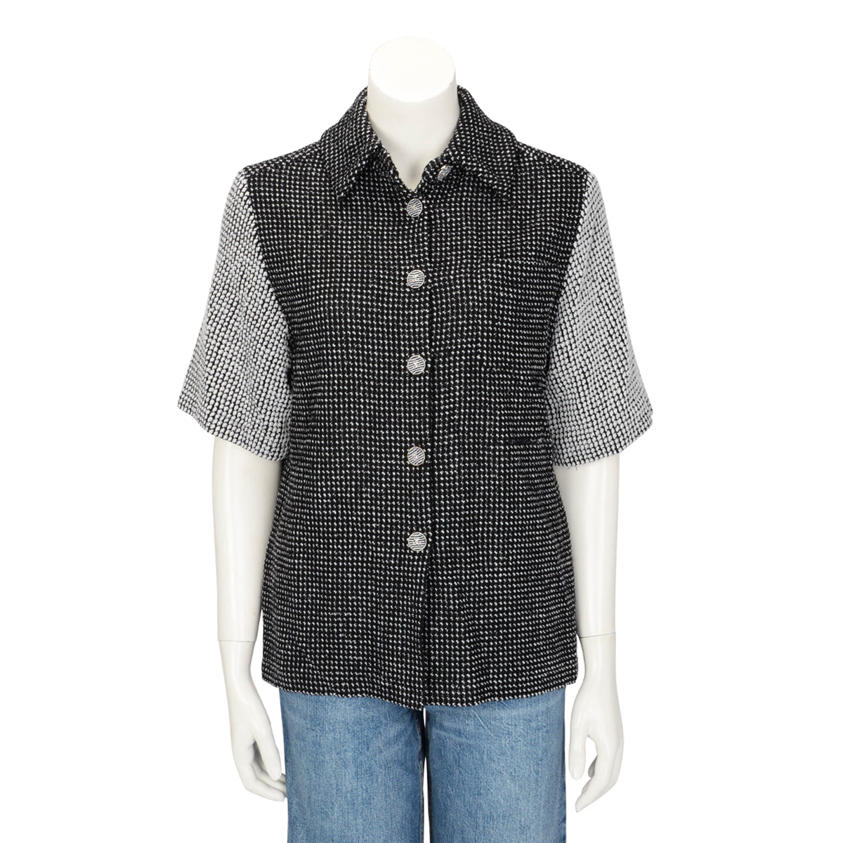 Chanel Black & White Tweed Short Sleeve Blo FR 36 Accessory