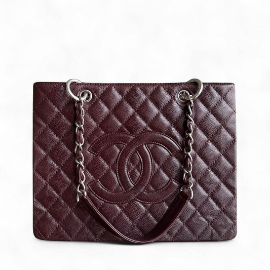 Chanel GST Grand Shopping Tote  - Caviar Quilted Burgundy Grained Calfskin Silver Hardware Series 11