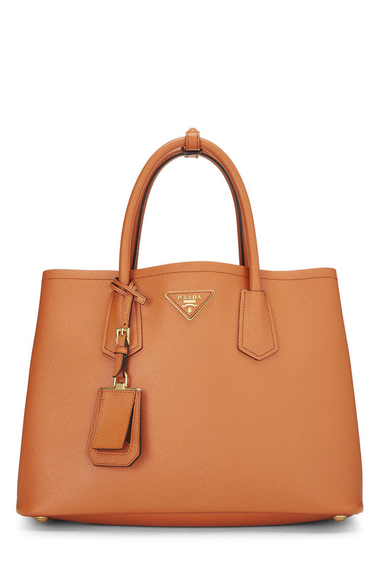 Prada Cuir Double Tote Leather Saffiano Orange Tote Bag