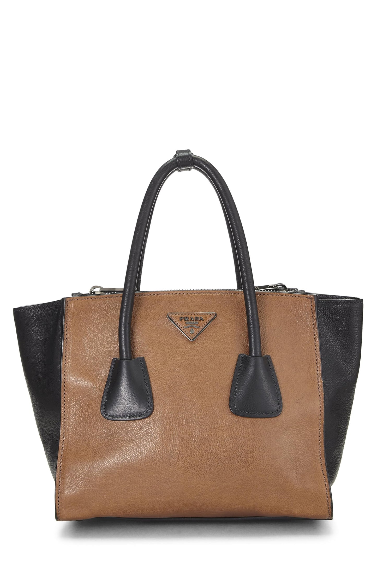 Prada Calfskin Trapeze Tote Multi Black Brown Tote Bag