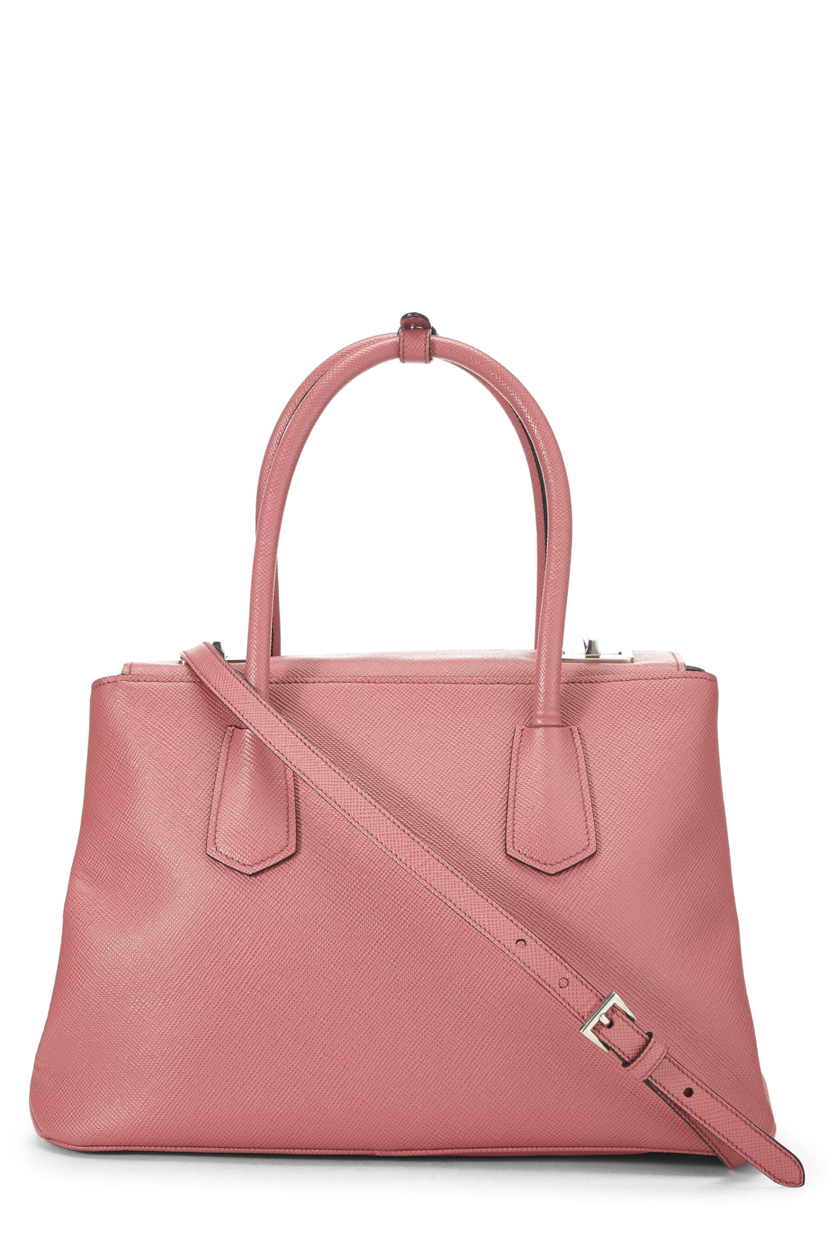 Prada Turnlock Cuir Tote Leather Saffiano Pink Tote Bag