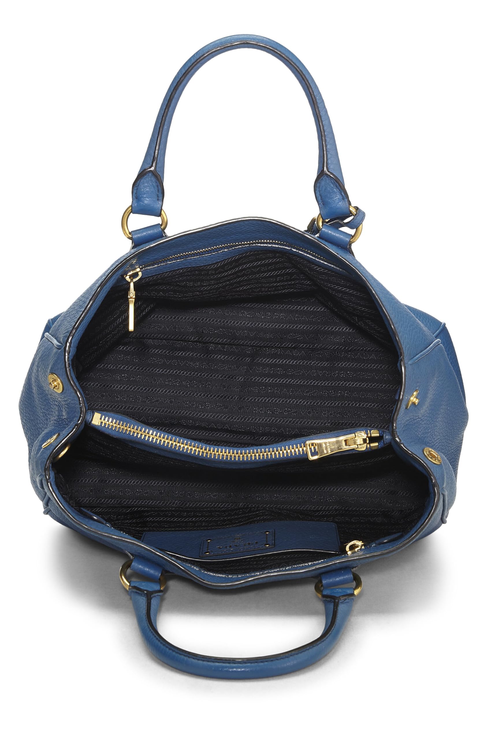 Prada Daino Convertible Handbag Vitello Blue Travel Bag