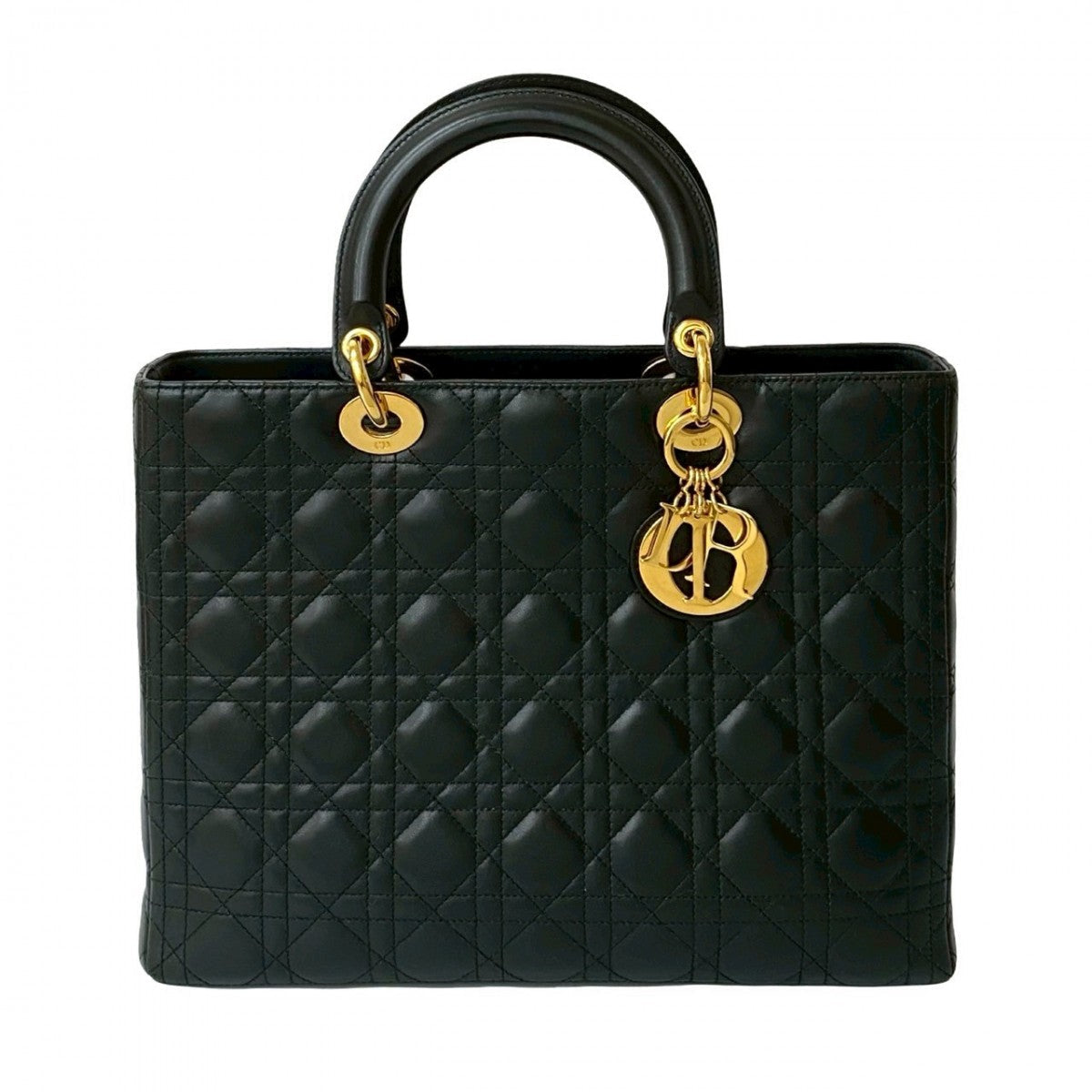 Dior Handbag Cannage Stitch Lady Women Leather Black Travel Bag