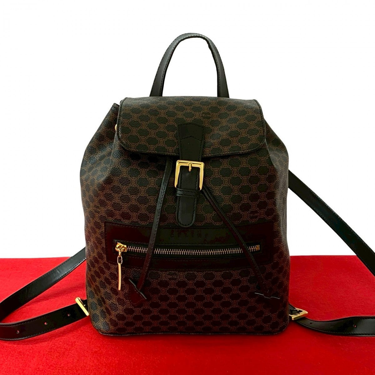 Backpack , Pvc Macadam Blason Triomphe Pattern Leather Black