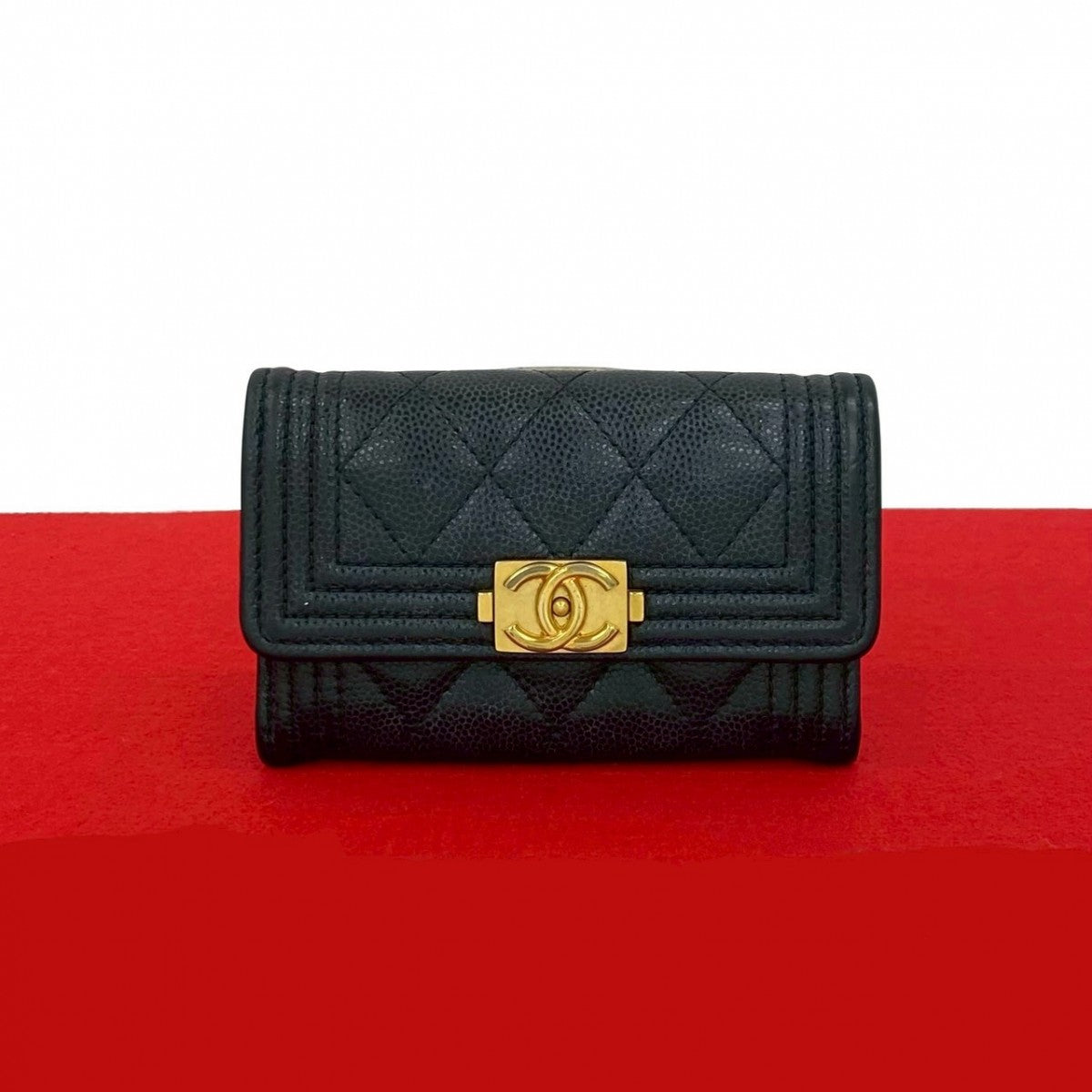 Chanel Card Matt caviar skin COCO Mark Black Wallet Case