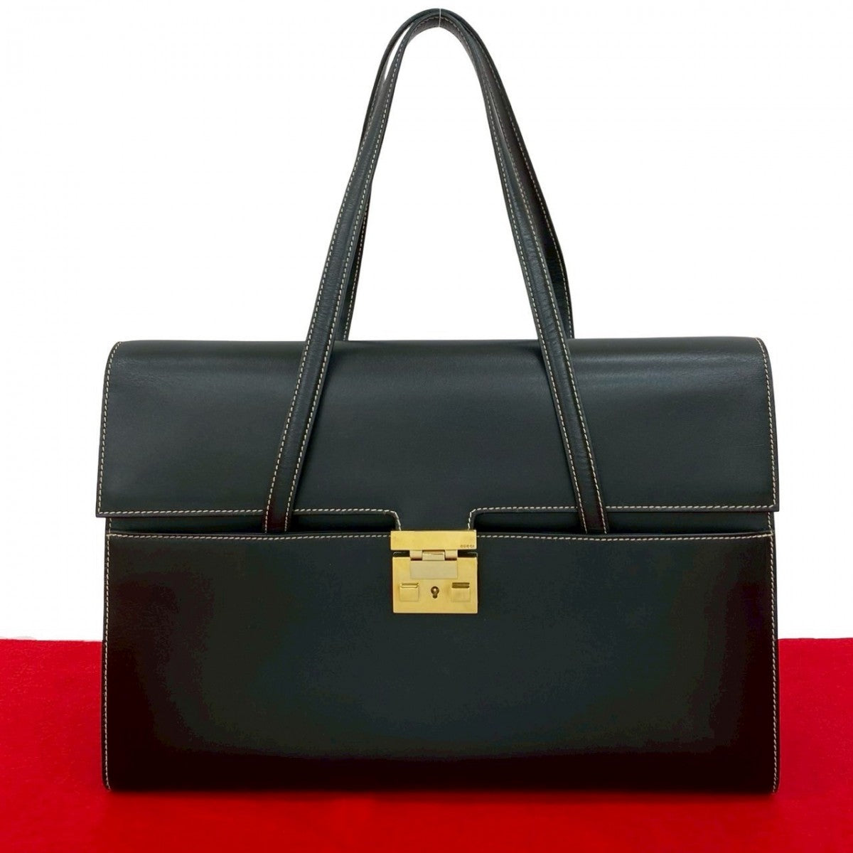 Gucci Metal Leather Black Logo Handbag
