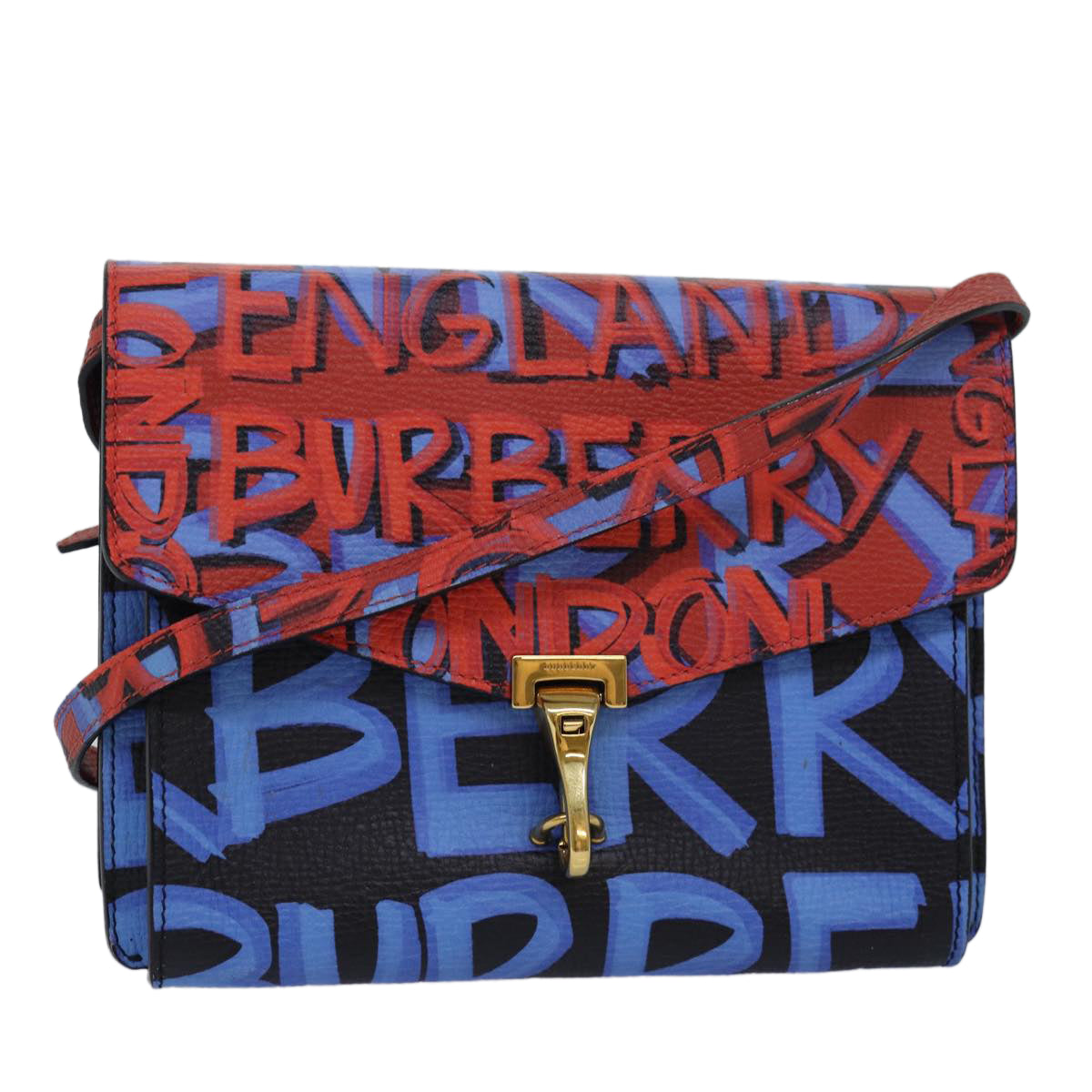 Burberry Luxury Shoulder Bag Graffiti Auth 82250A Leather Blue Red