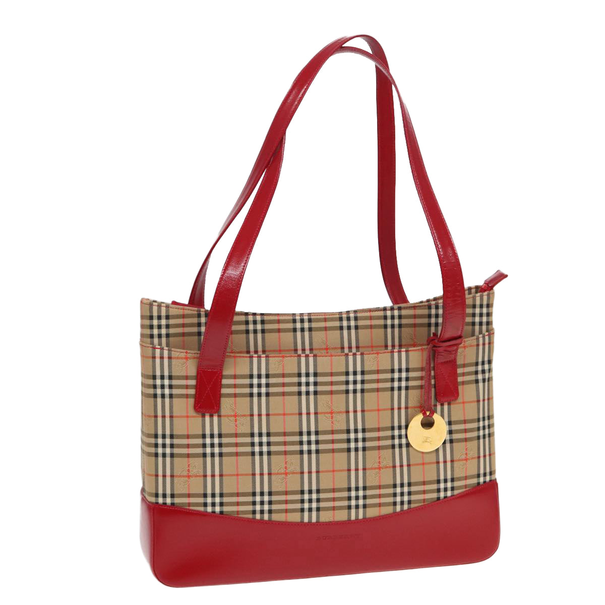 Burberry Luxury Nova Check Tote Bag Auth Canvas Beige Red Red Auth 82269