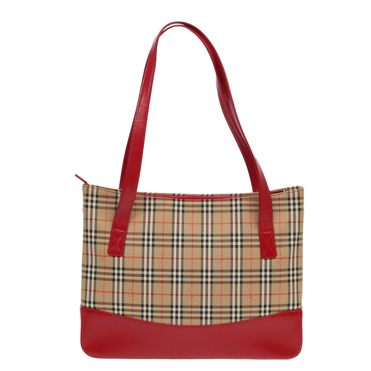 Burberry Luxury Nova Check Tote Bag Auth Canvas Beige Red Red Auth 82269