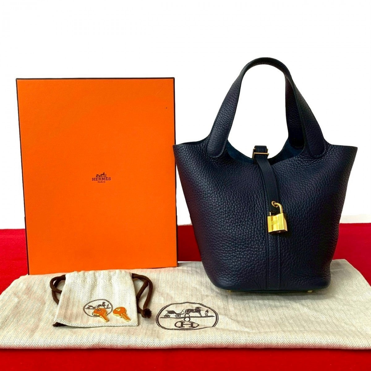 Hermes Handbag Taurillon Clemence Picotan Lock Pm Navy Travel Bag