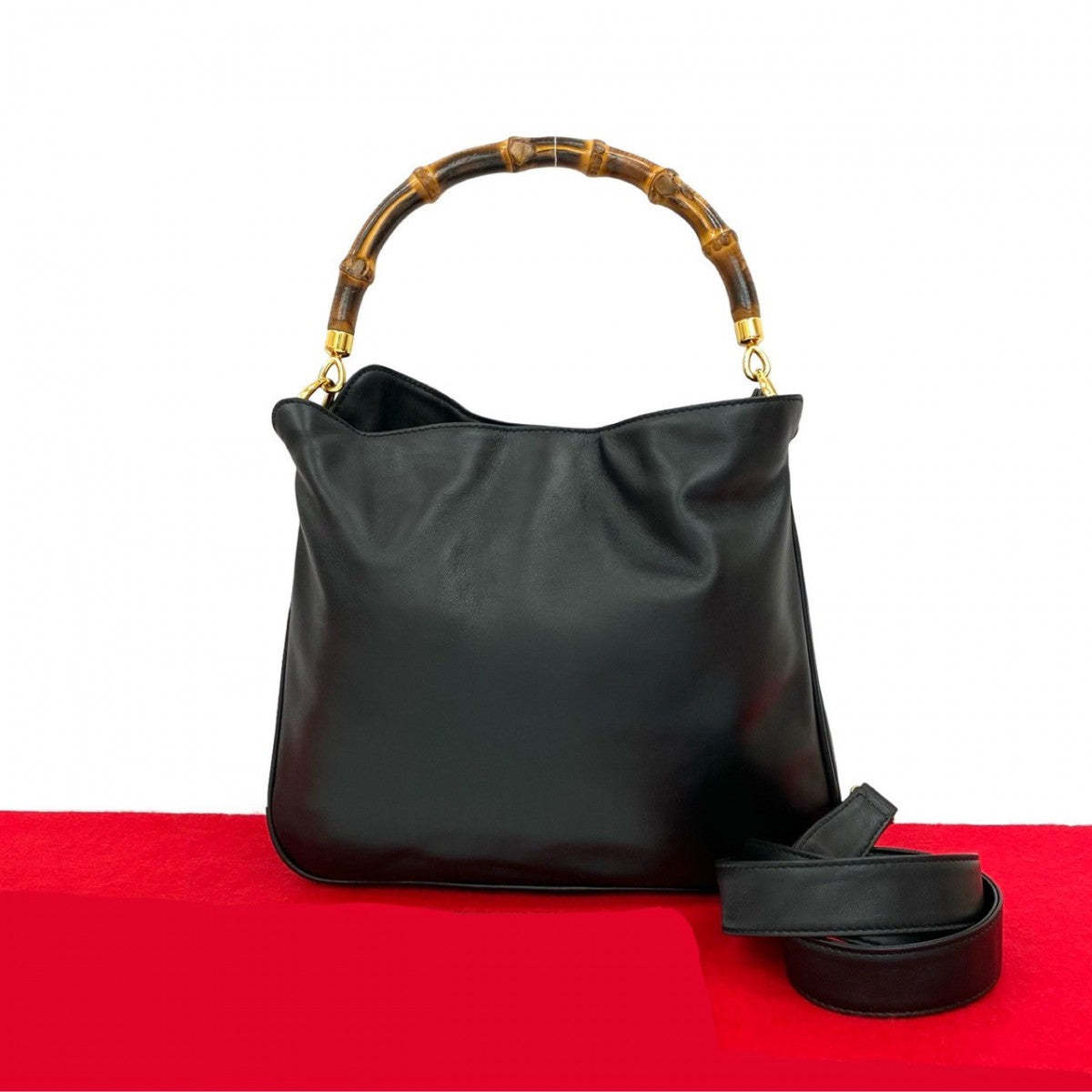 Gucci Bamboo Leather Black Shoulder Bag 823A819