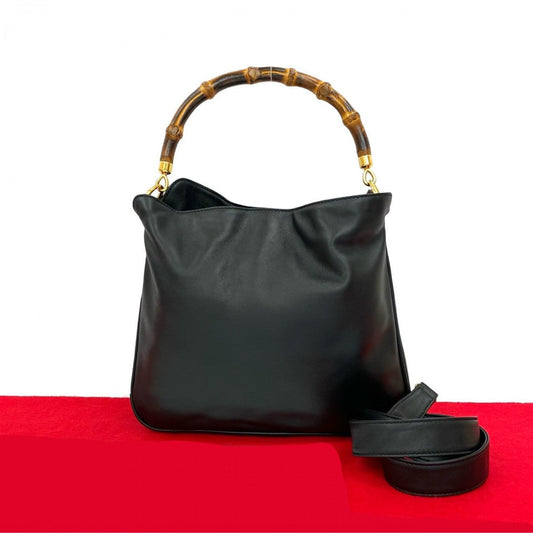 Gucci Bamboo Leather Black Shoulder Bag 823A819