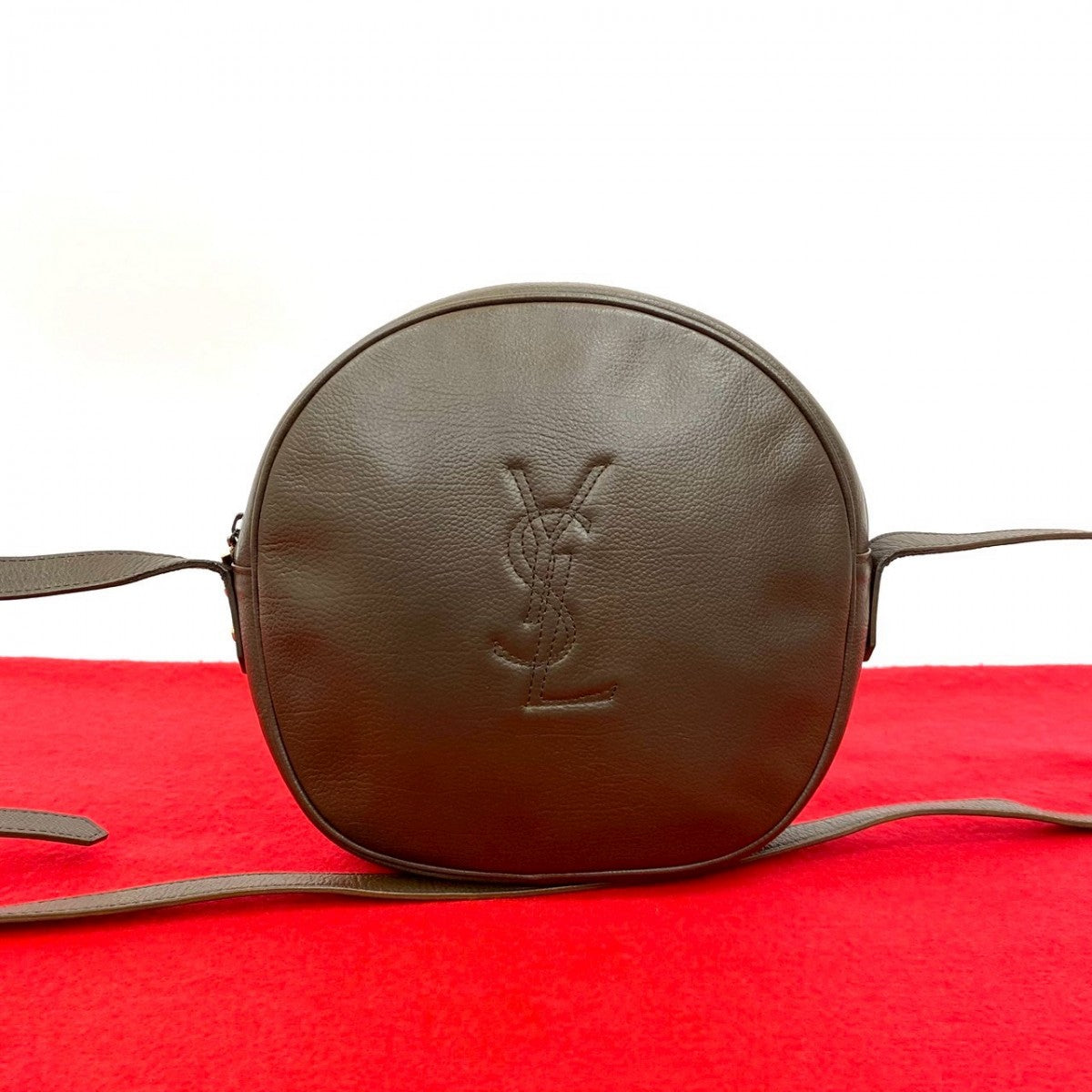 YSL Saint Laurent Shoulder Bag Women Leather Brown Logo
