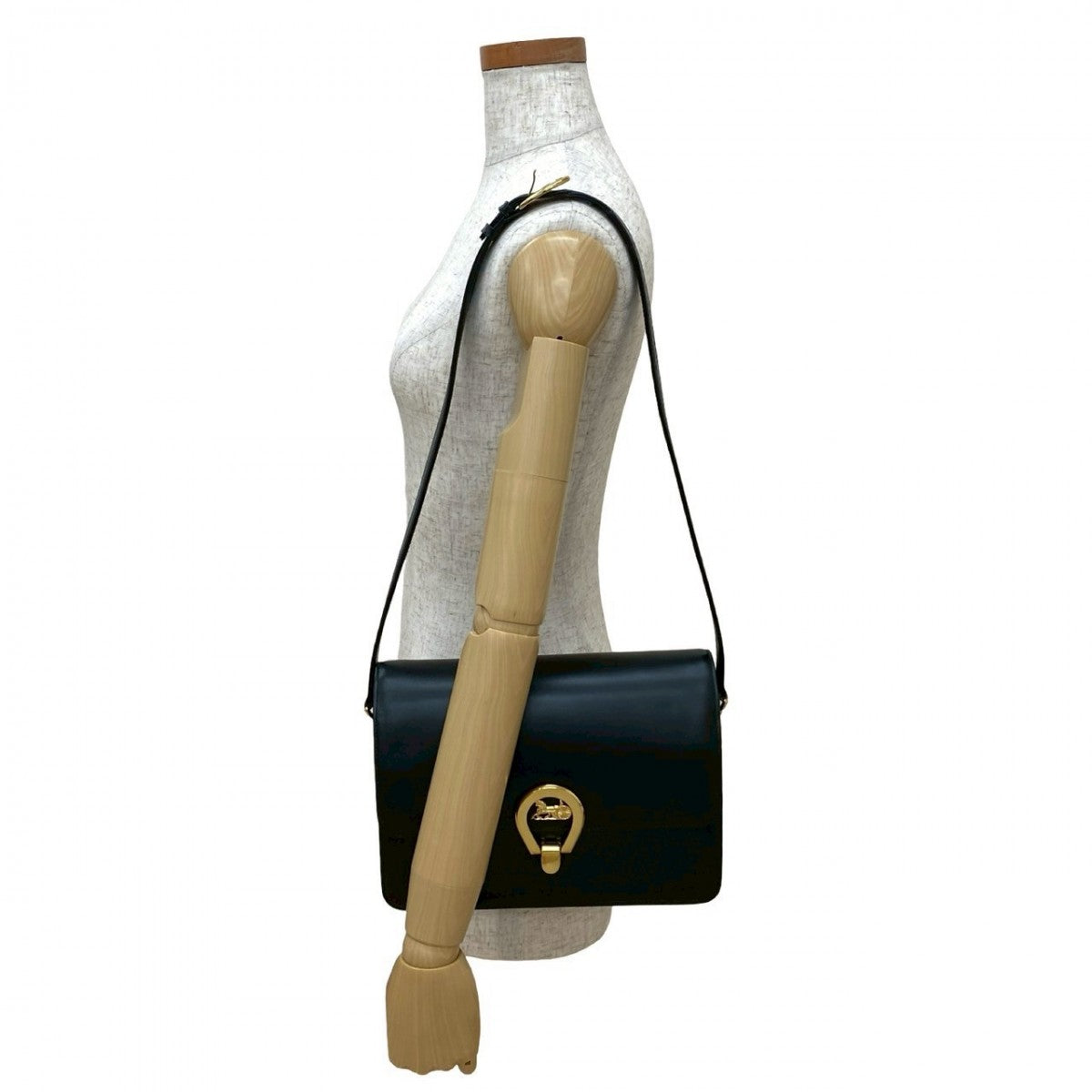Shoulder Bag Carriage Metal Women Leather Black