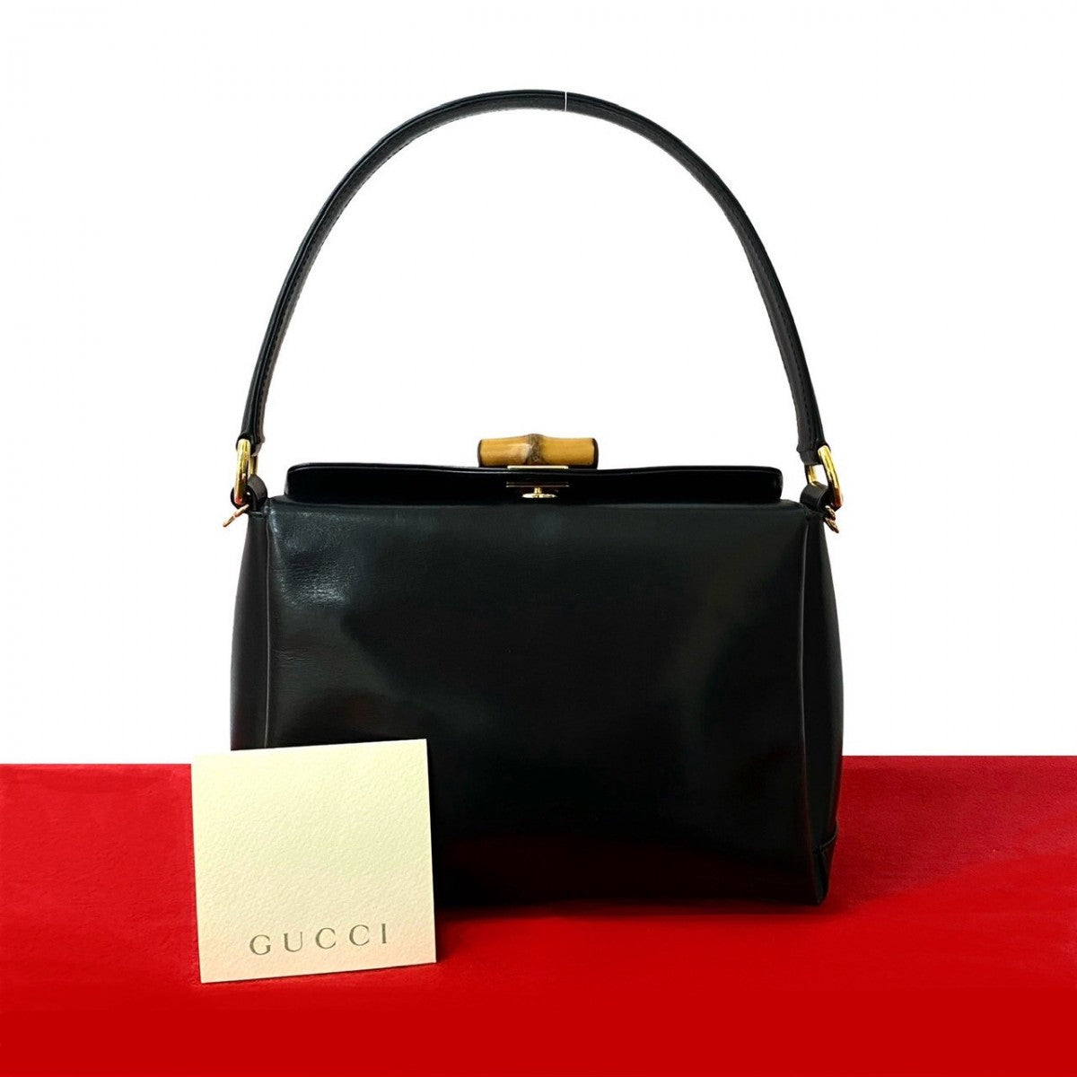 Gucci Bamboo Leather Black Handbag 824A824