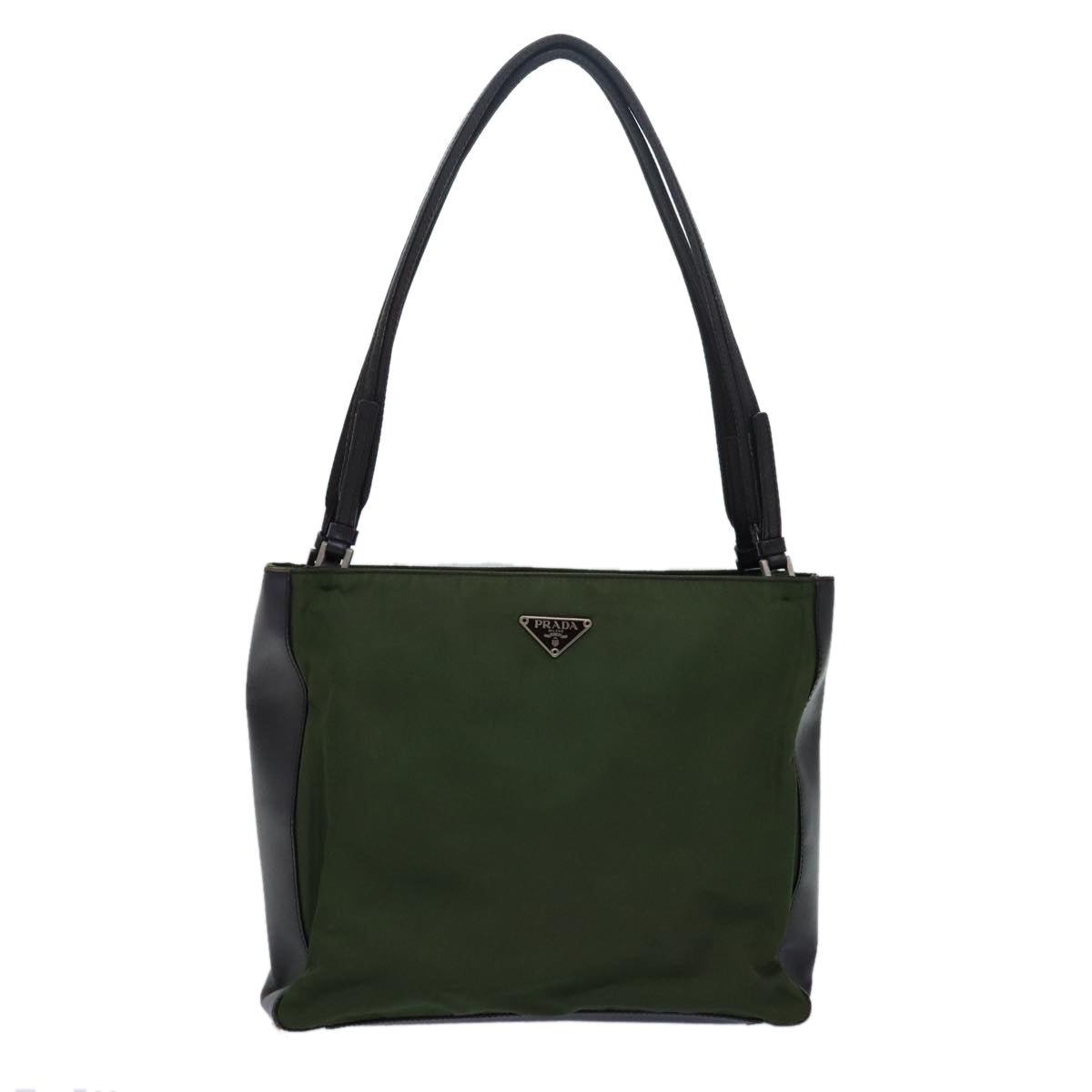 Prada Shoulder Bag Khaki Auth Leather Nylon Brown