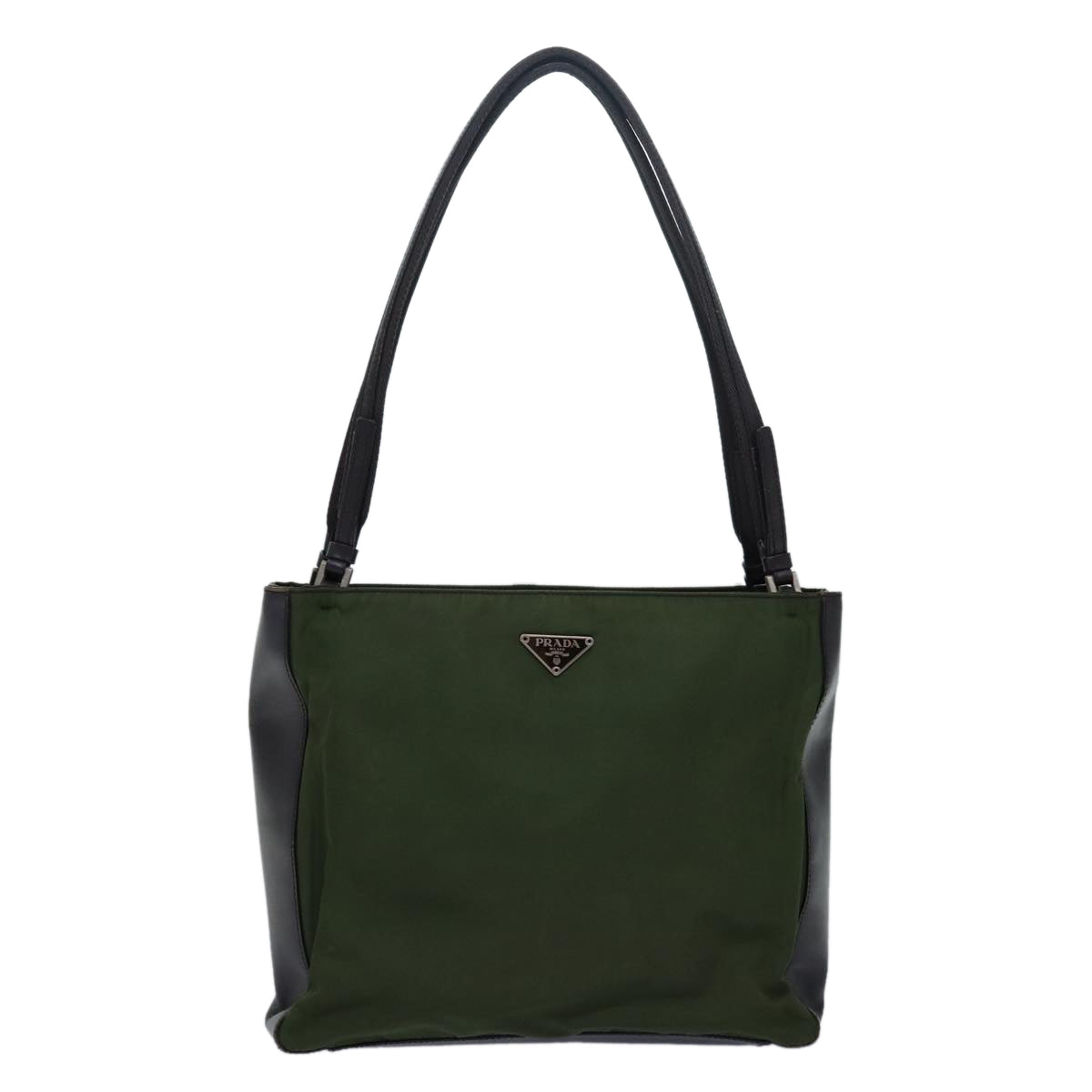 Prada Shoulder Bag Khaki Auth Leather Nylon Brown