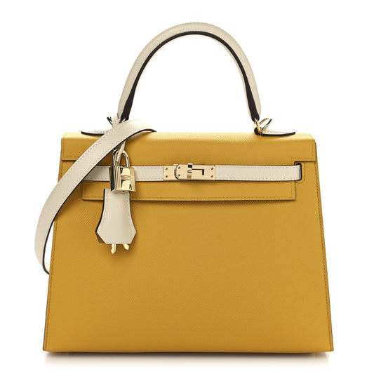 Hermes Epsom Bi Color Horseshoe Kelly Sellier Jaune Ambre Shoes