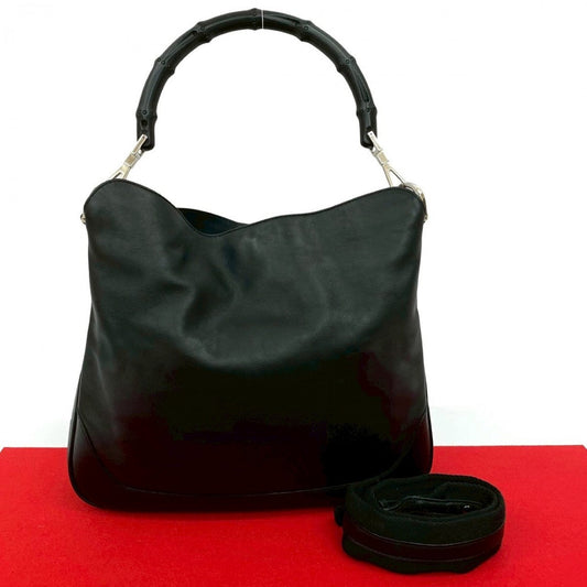 Gucci Bamboo Leather Black Shoulder Bag 826B826