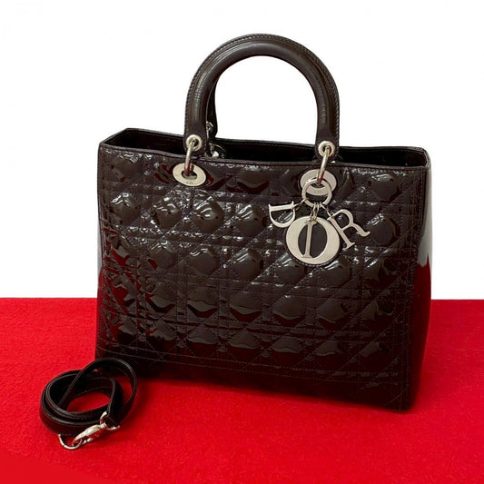Dior Shoulder Bag Patent Lady Leather Brown