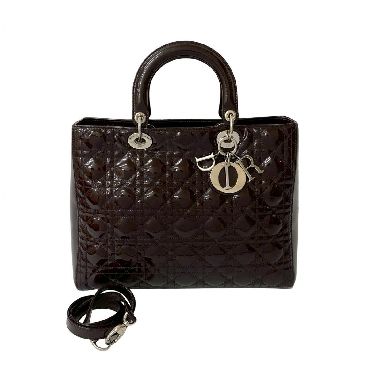 Dior Shoulder Bag Patent Lady Leather Brown