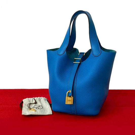 Hermes Handbag Taurillon Clemence Picotan Lock Pm Blue Travel Bag