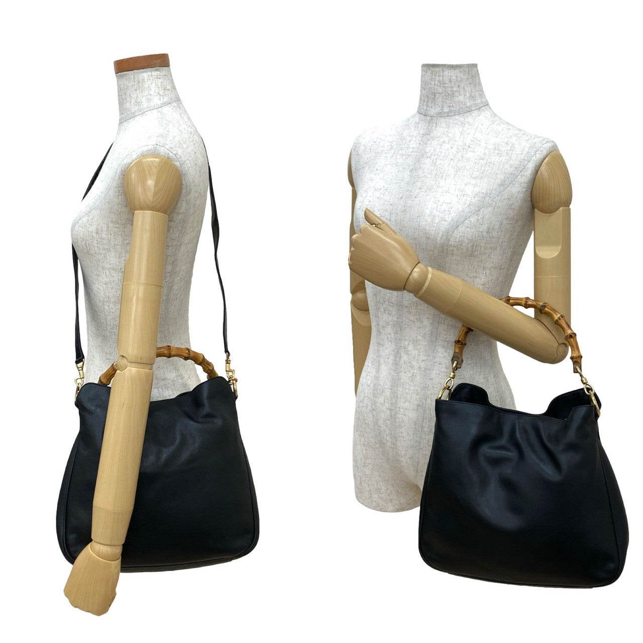 Gucci Bamboo Leather Black Shoulder Bag 827B827