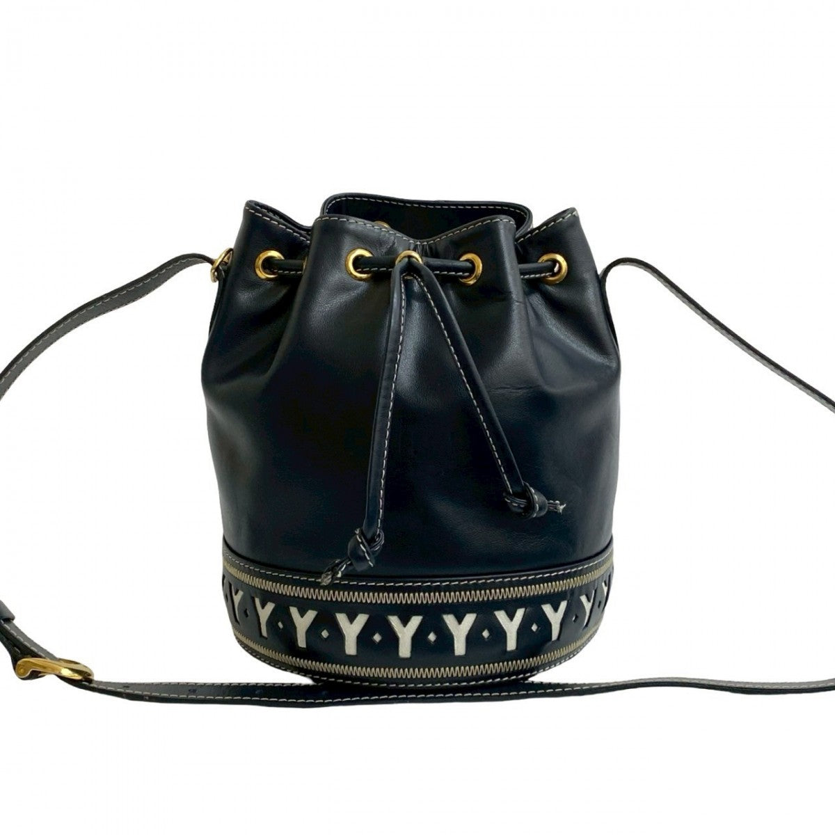 YSL Saint Laurent Yves Shoulder Bag Leather Navy