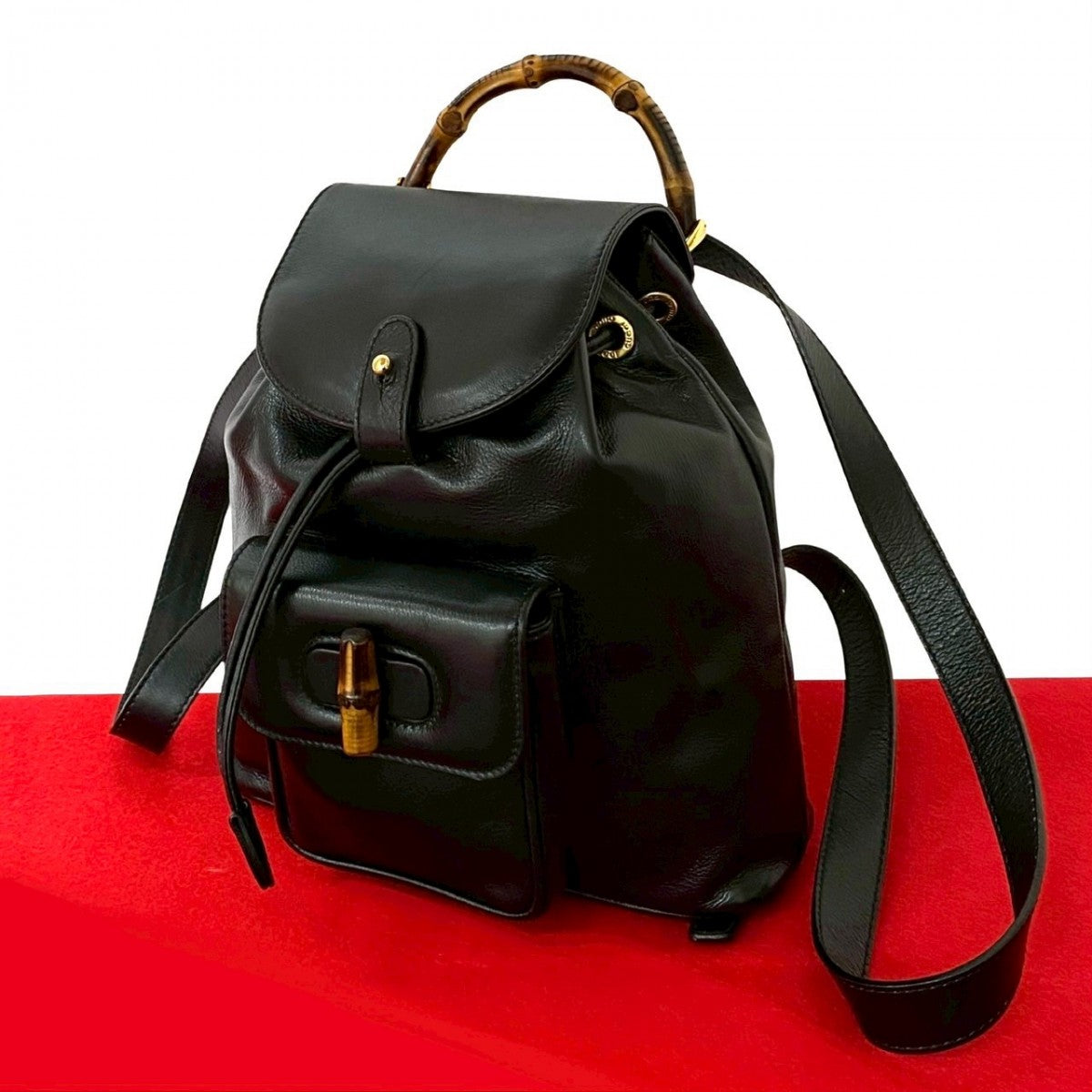 Gucci Backpack Bamboo Leather Black 827B827