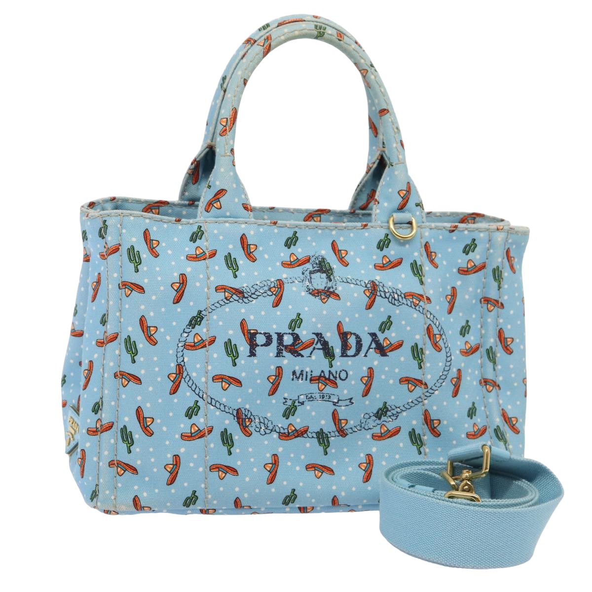 Prada Canapa Pm Hand Bag 2Way Auth Canvas Blue Travel Bag