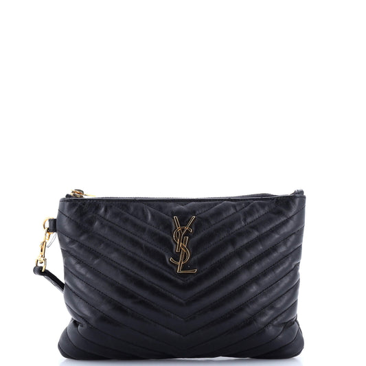 YSL Saint Laurent Saint Laurent Trending Classic Wristlet Pouch Chevron Leather Matelasse Travel Bag Leather Small