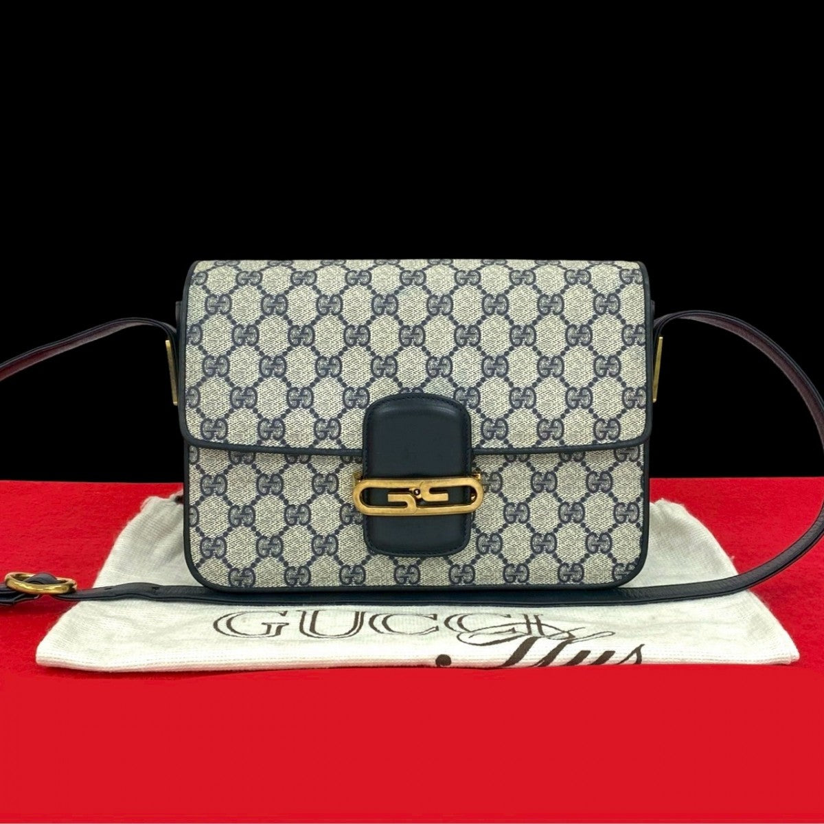 Gucci 828B828 Leather Navy Shoulder Bag