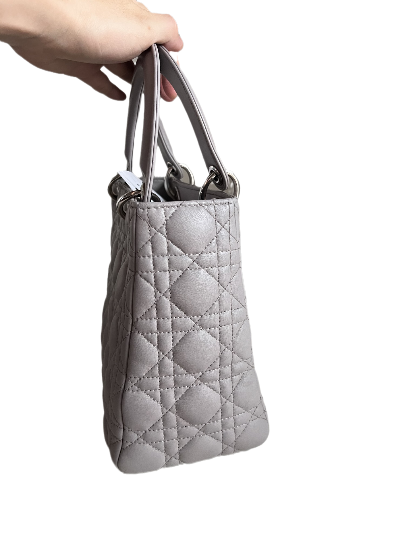 Dior Lady Grey Cannage No Strap Handbag Leather Medium Travel Bag
