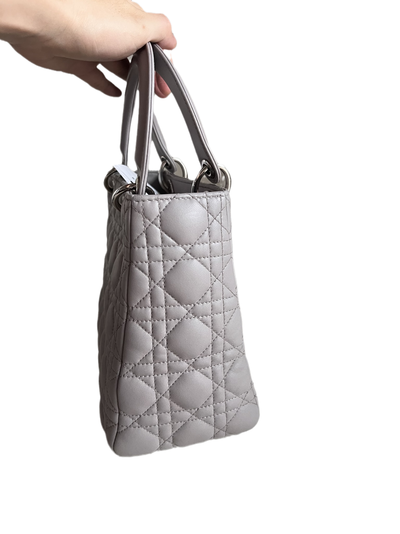 Dior Lady Grey Cannage No Strap Handbag Leather Medium Travel Bag