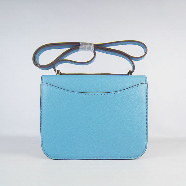 Hermes Luxury Constance Cowskin Bag H Light Golden Leather Blue Travel Bag