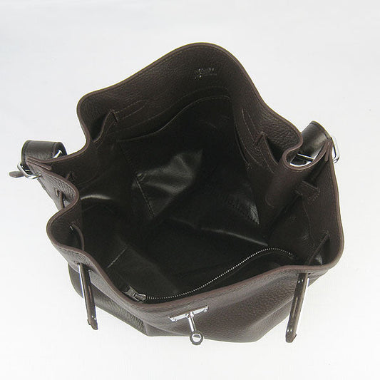 Hermes Luxury Nappa Shoulder Bag Dark Coffee Leather Silver