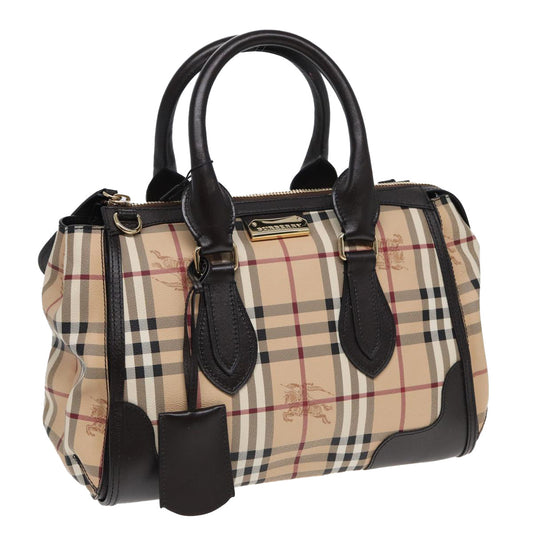 Burberry Luxury Nova Check Hand Bag Pvc Auth Leather Beige Travel Bag