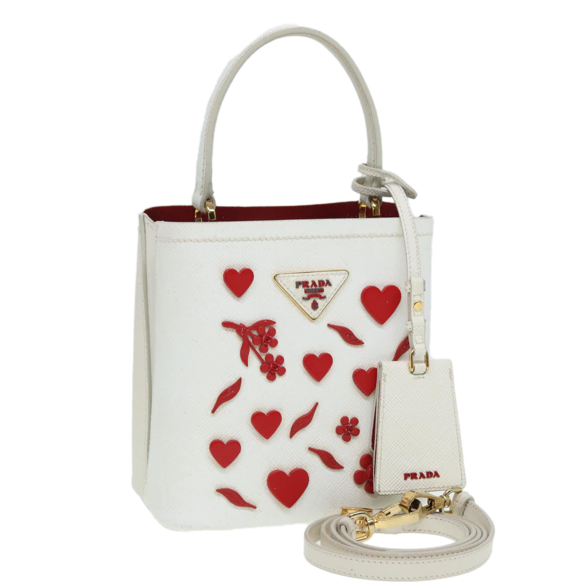 Prada Hand Bag 2Way Auth Leather Nylon White Travel Bag White Auth 83161