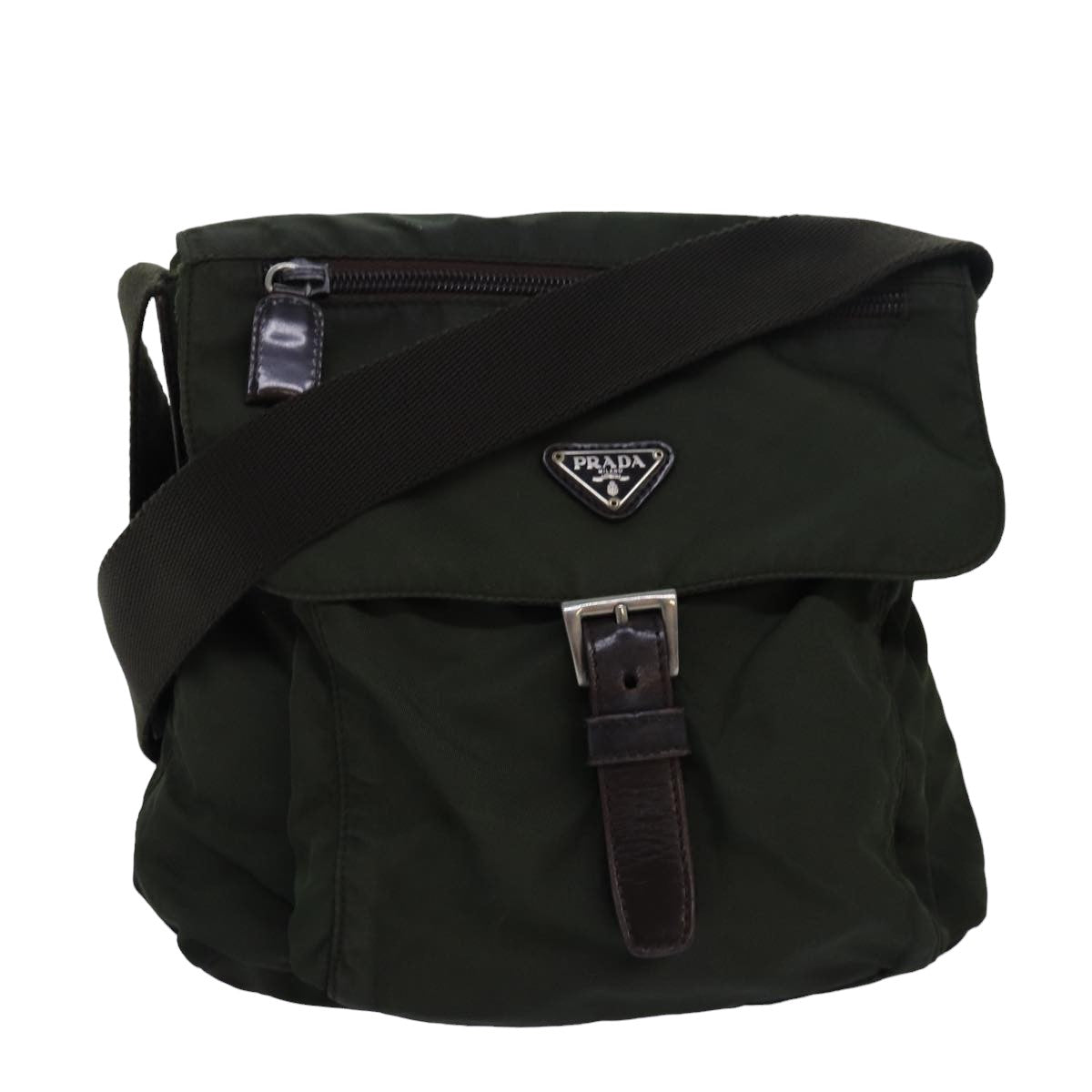 Prada Shoulder Bag Khaki Auth Nylon Brown