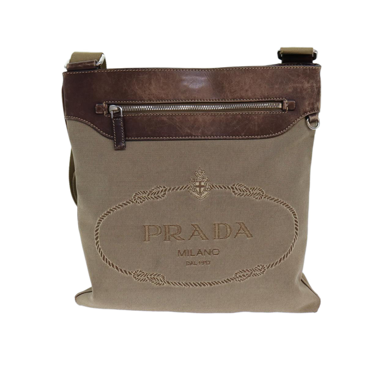 Prada Shoulder Bag Auth Canvas Beige Beige Auth 83253