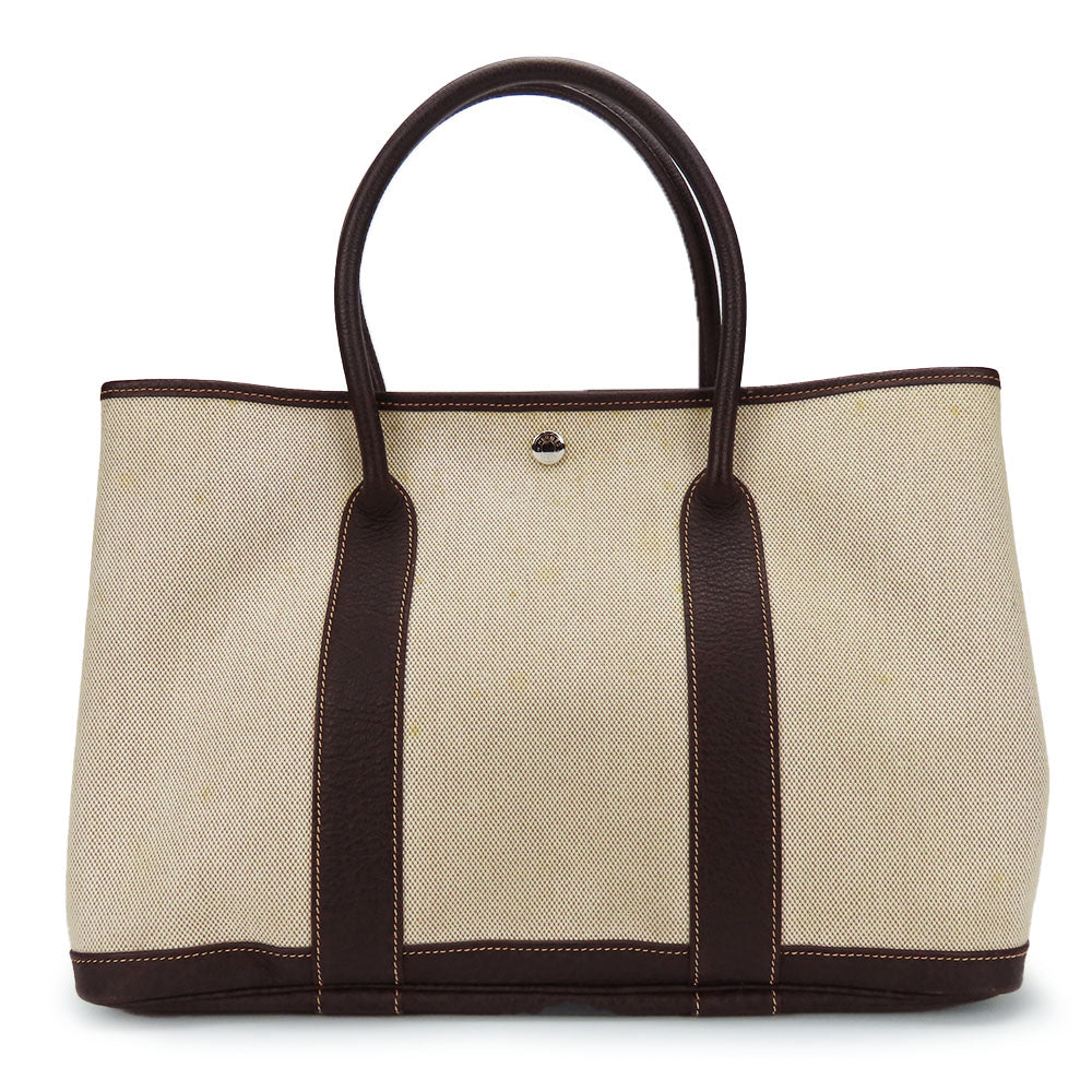 Hermes Handbag Garden Party Pm Unisex Unisex Leather Canvas Beige Travel Bag