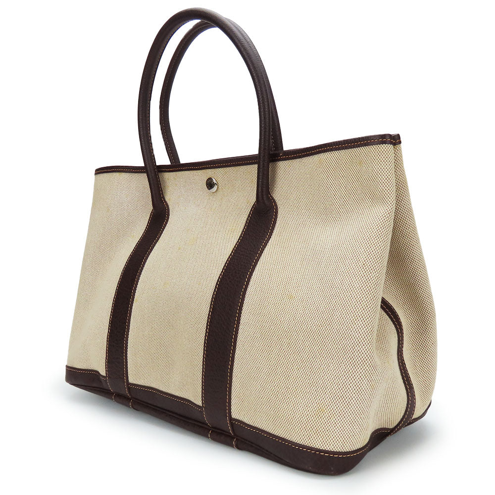Hermes Handbag Garden Party Pm Unisex Unisex Leather Canvas Beige Travel Bag