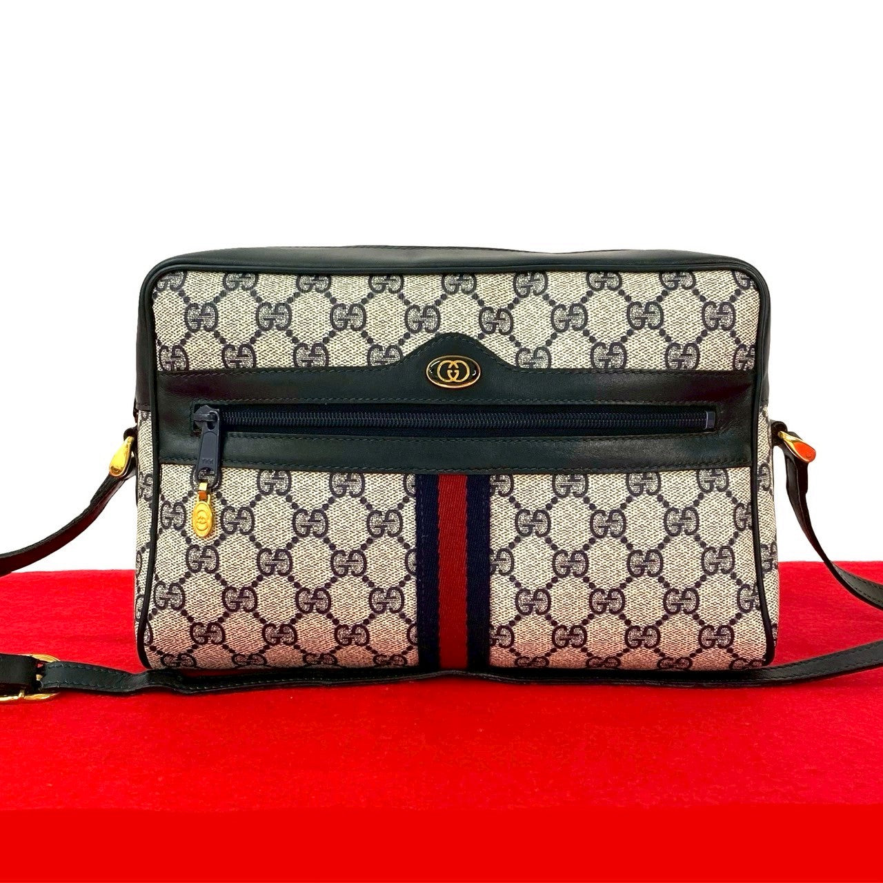 Gucci Sherry line Leather Navy Shoulder Bag 833D833
