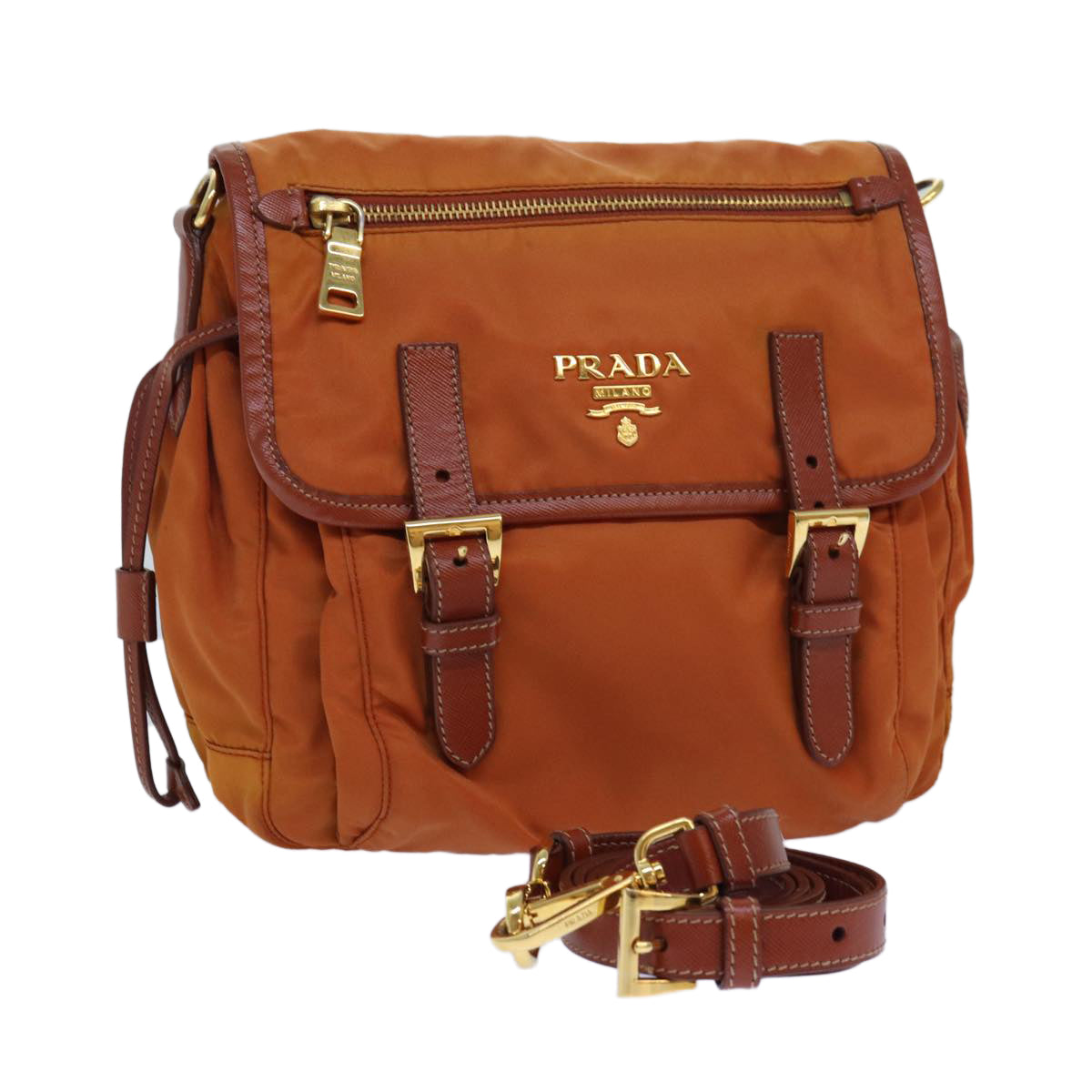 Prada Shoulder Bag Auth Nylon Orange Orange Auth 83488
