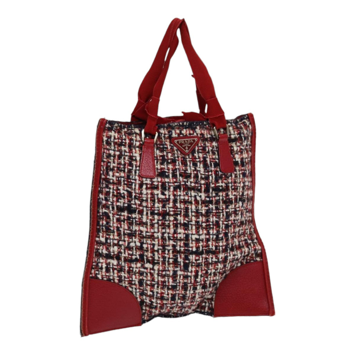 Prada Hand Bag Tweed Auth Red Travel Bag