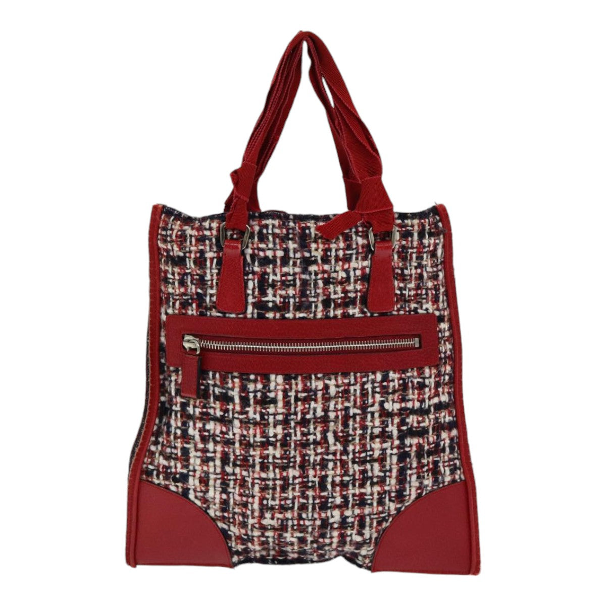 Prada Hand Bag Tweed Auth Red Travel Bag